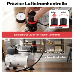 Airbrush Kompressor AF18-2 Membrankompressor 4 bar Abschaltautomatik Manometer
