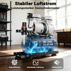 Airbrush Kompressor AS196A mit Lufttank 2 Zylinder Kolben 6 bar 2 Stufenschalter