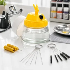 Airbrush Zubehör Glas Reinigungsstation mit Werkzeug Reinigungsdraht 5 Bürsten Reinigungsnadeln