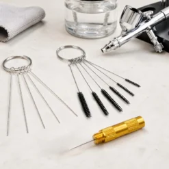 Airbrush Zubehör Glas Reinigungsstation mit Werkzeug Reinigungsdraht 5 Bürsten Reinigungsnadeln