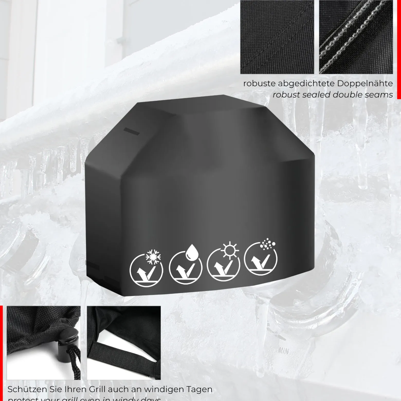 BBQ Grill Abdeckung 132x66x109cm schwarz Abdeckhaube wetterfest für verschiedene Grillmodelle