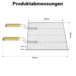BBQ Grillrost Eckig 60x40cm aus Hochwertigem Edelstahl mit Handgriffen für Gasgrill, Kugelgrill usw.