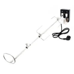 BBQ Grillspieß 82cm 230V aus Edelstahl, inkl. 2 Fleischklammern, Drehspieß Rôtisserie