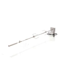 BBQ Grillspieß 97cm 230V aus Edelstahl, inkl. 2 Fleischklammern, Drehspieß Rôtisserie