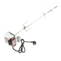 BBQ Grillspieß 97cm 230V aus Edelstahl, inkl. 2 Fleischklammern, Drehspieß Rôtisserie