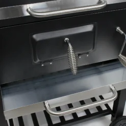 BBQ Holzkohle Grillwagen mit Deckel, Ablage und Feuerklappe, Höhenregulierung für Kohle, Thermometer