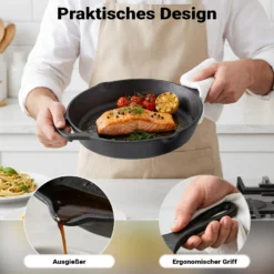 Bratpfanne aus Gusseisen Ø30cm, Feuerpfanne mit Griff und Ausgießer, Grillpfanne