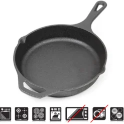 Bratpfanne aus Gusseisen Ø20cm, Feuerpfanne mit Griff und Ausgießer, Grillpfanne