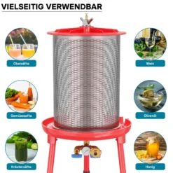 Edelstahl Hydropresse mit 40 Liter Korbinhalt, Wasserdruckpresse mit 3 bar zum Pressen von Obst