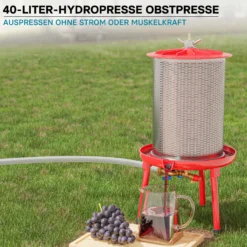 Edelstahl Hydropresse mit 40 Liter Korbinhalt, Wasserdruckpresse mit 3 bar zum Pressen von Obst