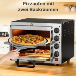 2-Etagen Pizza-Backofen 3000W mit Cordierit Stein für Pizza wie aus dem Steinofen Pizzaofen Backofen