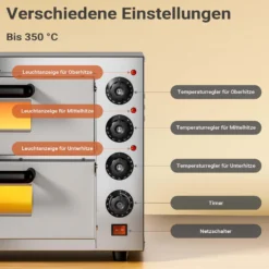 2-Etagen Pizza-Backofen 3000W mit Cordierit Stein für Pizza wie aus dem Steinofen Pizzaofen Backofen