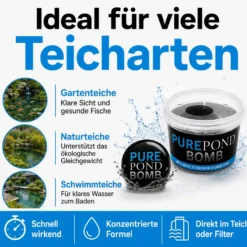 Evolution Aqua Pure Pond Bomb für Teiche bis 20.000 L, Filterbakterien und Enzyme als Biostarter für den Teich, Teichpflege