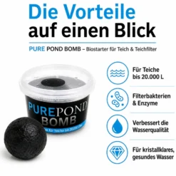 Evolution Aqua Pure Pond Bomb für Teiche bis 20.000 L, Filterbakterien und Enzyme als Biostarter für den Teich, Teichpflege