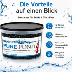 Evolution Aqua Pure Pond 2000 ml für Teiche bis 40000 l, Gelbälle Filterbakterien Biostarter für Teich und Teichfilter, Teichpflege