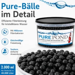 Evolution Aqua Pure Pond 2000 ml für Teiche bis 40000 l, Gelbälle Filterbakterien Biostarter für Teich und Teichfilter, Teichpflege