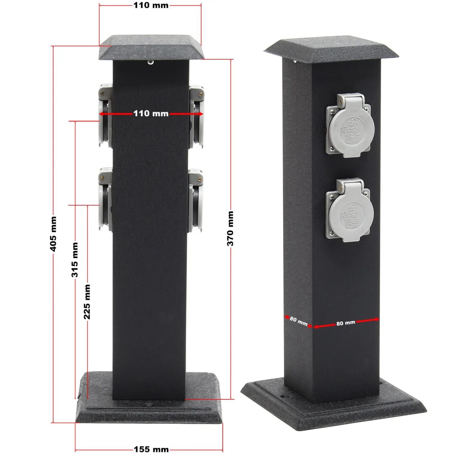 4-fach Außensteckdose Steckdosensäule Energiesäule Metall Outdoor Garten Außen IP44
