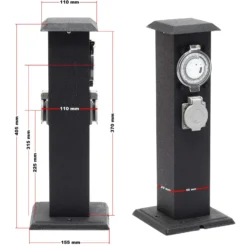 2-fach Außensteckdose Steckdosensäule Energiesäule Metall Outdoor Garten Außen Zeitschaltuhr IP44
