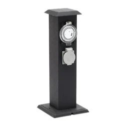 2-fach Außensteckdose Steckdosensäule Energiesäule Metall Outdoor Garten Außen Zeitschaltuhr IP44