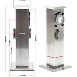 2-fach Außensteckdose Steckdosensäule Energiesäule Edelstahl Outdoor Garten Außen Zeitschaltuhr IP44
