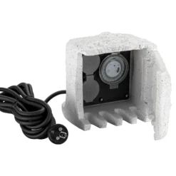 2-fach Gartensteckdose Außensteckdose Kunstharz Zeitschaltuhr IP44 Outdoor Steinoptik 5m Kabel