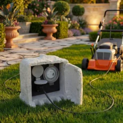 2-fach Gartensteckdose Außensteckdose Kunstharz Zeitschaltuhr IP44 Outdoor Steinoptik 5m Kabel