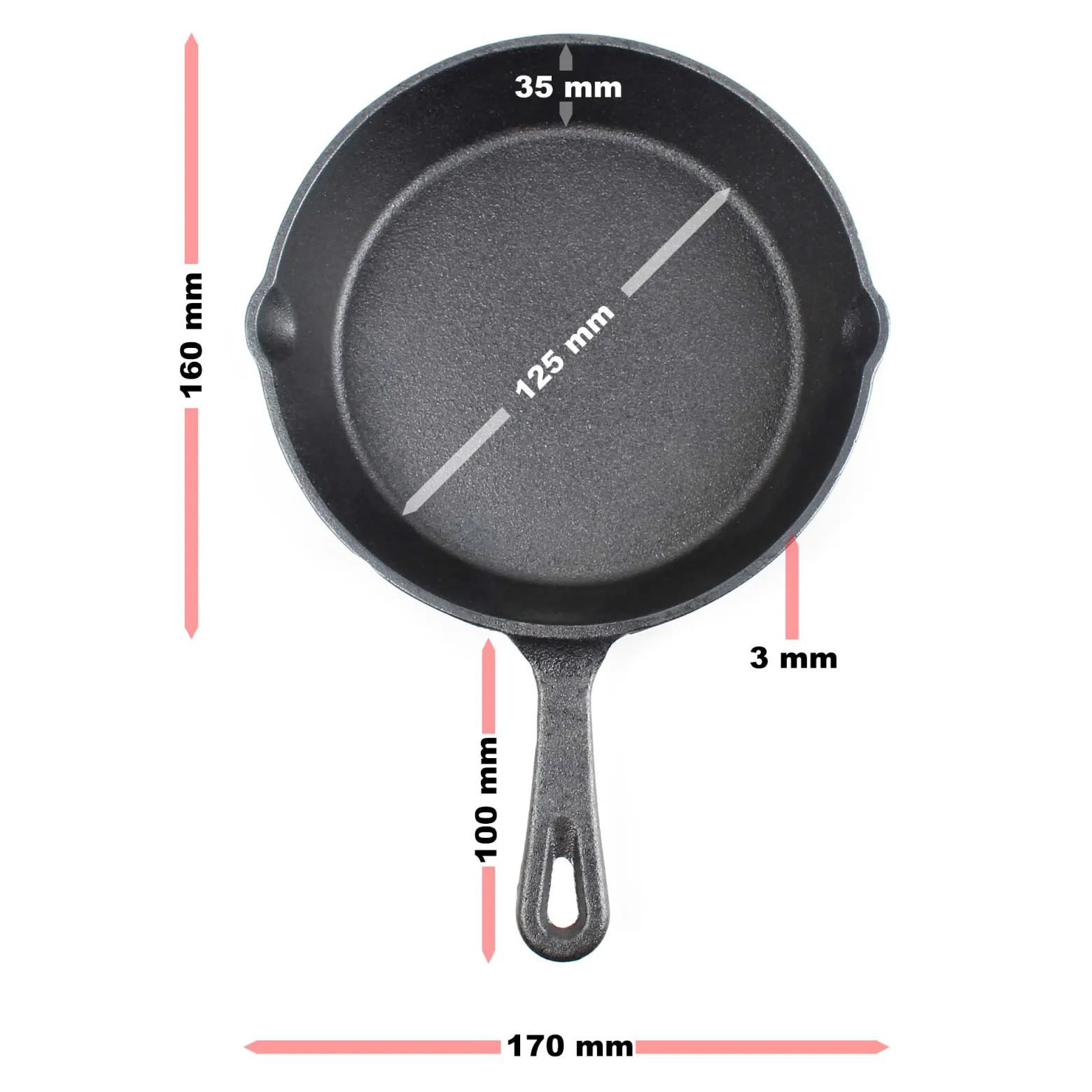 Feuerpfanne aus Gusseisen mit Stiel Ø16cm, geeignet für alle Herdarten, auch für Outdoor, Antihaft