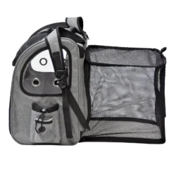 Fudajo Ausziehbarer Haustier Rucksack 27x35,5x41,5 cm bis 6kg, Hunderucksack, Katzenrucksack mit Netz und Fenstern, Schwarz und Grau