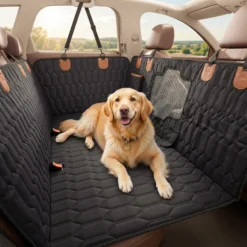 Fudajo Decke für Rücksitz für Hunde 137x147cm, Teilbarer Rückbankschoner mit Sichtfenster für Autofahrten, Hundedecke als Autoschondecke in Schwarz
