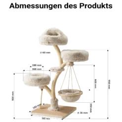 Fudajo Designer Kratzbaum in Zweigdesign 130 cm hoch, Katzenkratzbaum mit Plüsch und Sisal, Kletterbaum für Katzen, Katzenbaum mit Hängeliege