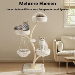 Fudajo Designer Kratzbaum mit Hängeliege, Katzenkratzbaum 59 x 59 x 169 cm, Katzenbaum bis max. 15 kg mit Sisal und Plüsch, Katzenmöbel mit 3 Etagen