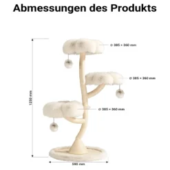 Fudajo Designer Kratzbaum mit 3 Mulden, Katzenkratzbaum Ø 59 cm und 125 cm Höhe, Katzenbaum bis max. 15 kg mit Sisal und Plüsch, Katzenmöbel mit 3 Etagen