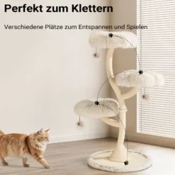 Fudajo Designer Kratzbaum mit 3 Mulden, Katzenkratzbaum Ø 59 cm und 125 cm Höhe, Katzenbaum bis max. 15 kg mit Sisal und Plüsch, Katzenmöbel mit 3 Etagen
