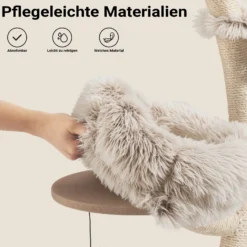 Fudajo Designer Kratzbaum 59 x 59 x 155 cm, Katzenkratzbaum mit Plüsch und Sisal, Kletterbaum für Katzen, Katzenbaum mit Spielbällen