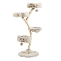 Fudajo Designer Kratzbaum 59 x 59 x 155 cm, Katzenkratzbaum mit Plüsch und Sisal, Kletterbaum für Katzen, Katzenbaum mit Spielbällen