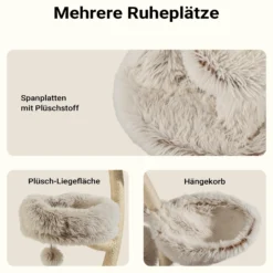 Fudajo Designer Kratzbaum 59 x 59 x 155 cm, Katzenkratzbaum mit Plüsch und Sisal, Kletterbaum für Katzen, Katzenbaum mit Spielbällen
