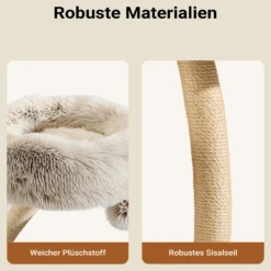 Fudajo Designer Kratzbaum 59 x 59 x 155 cm, Katzenkratzbaum mit Plüsch und Sisal, Kletterbaum für Katzen, Katzenbaum mit Spielbällen