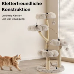 Fudajo Designer Kratzbaum 59 x 59 x 123 cm, Katzenkratzbaum mit Plüsch und Sisal, Kletterbaum für Katzen, Katzenbaum mit Spielbällen