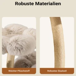 Fudajo Designer Kratzbaum 59 x 59 x 123 cm, Katzenkratzbaum mit Plüsch und Sisal, Kletterbaum für Katzen, Katzenbaum mit Spielbällen