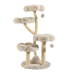 Fudajo Designer Kratzbaum 59 x 59 x 123 cm, Katzenkratzbaum mit Plüsch und Sisal, Kletterbaum für Katzen, Katzenbaum mit Spielbällen