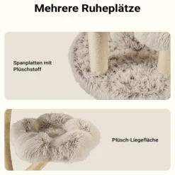 Fudajo Designer Kratzbaum 59 x 59 x 123 cm, Katzenkratzbaum mit Plüsch und Sisal, Kletterbaum für Katzen, Katzenbaum mit Spielbällen
