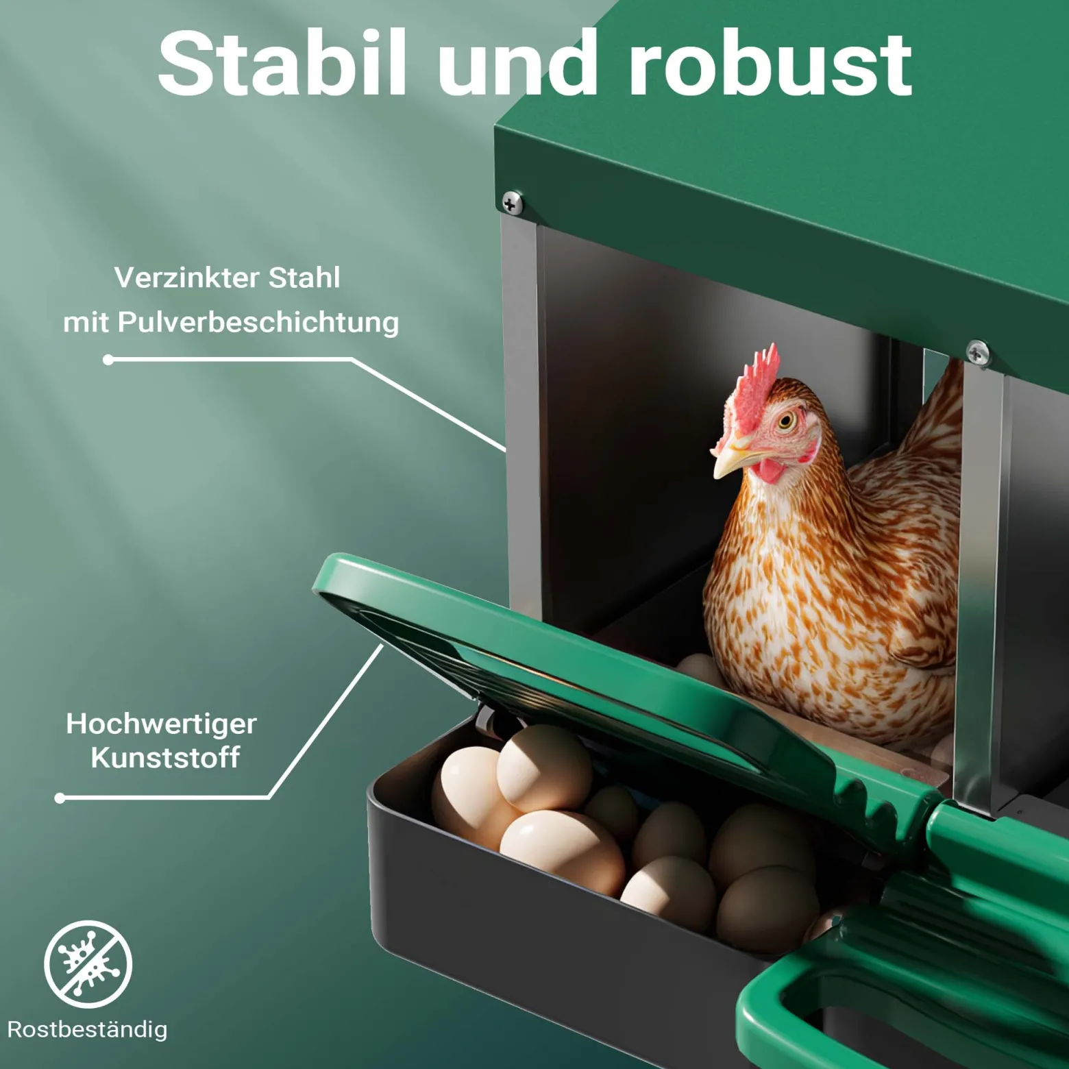 Fudajo Dreier Legenest mit Auffangschale 81 x 52 x 48 cm, Legekasten für Hühner, Hühnernest mit Lüftungslöcher für Luftzirkulation, Kunststoff Abrollnest für Wandmontage