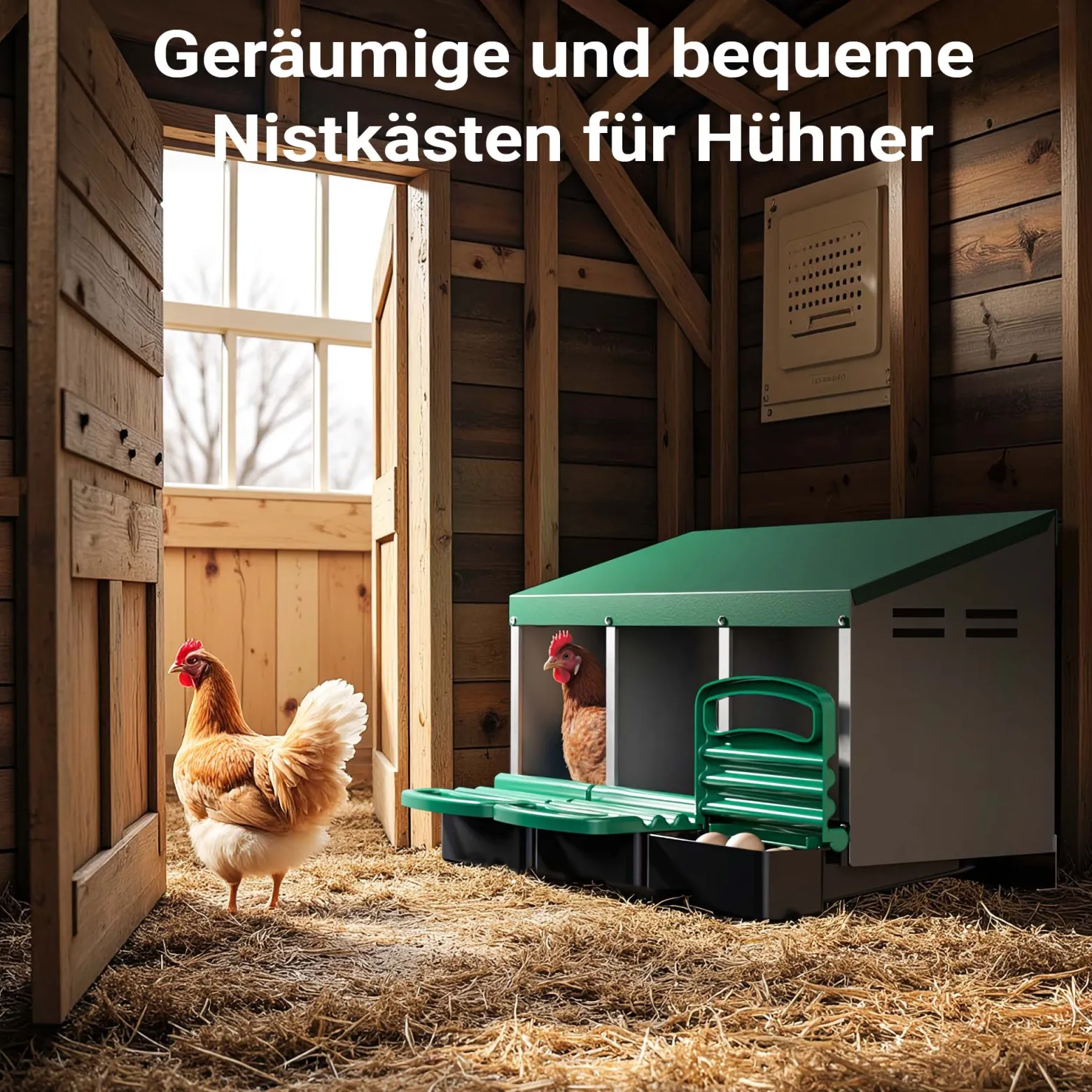 Fudajo Dreier Legenest mit Auffangschale 81 x 52 x 48 cm, Legekasten für Hühner, Hühnernest mit Lüftungslöcher für Luftzirkulation, Kunststoff Abrollnest für Wandmontage