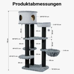 Fudajo Empire Tower 190 cm XXL Kratzbaum, Katzenbaum mit Katzenhaus, Hängeliege, Katzenbett und Papierseil-Kratzstämmen