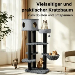 Fudajo Empire Tower 190 cm XXL Kratzbaum, Katzenbaum mit Katzenhaus, Hängeliege, Katzenbett und Papierseil-Kratzstämmen
