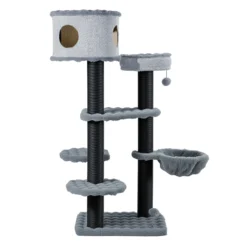 Fudajo Empire Tower 190 cm XXL Kratzbaum, Katzenbaum mit Katzenhaus, Hängeliege, Katzenbett und Papierseil-Kratzstämmen