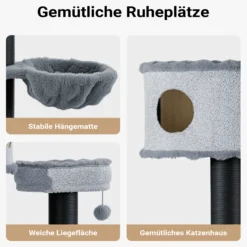 Fudajo Empire Tower 190 cm XXL Kratzbaum, Katzenbaum mit Katzenhaus, Hängeliege, Katzenbett und Papierseil-Kratzstämmen