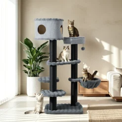 Fudajo Empire Tower 190 cm XXL Kratzbaum, Katzenbaum mit Katzenhaus, Hängeliege, Katzenbett und Papierseil-Kratzstämmen