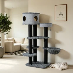 Fudajo Empire Tower 190 cm XXL Kratzbaum, Katzenbaum mit Katzenhaus, Hängeliege, Katzenbett und Papierseil-Kratzstämmen