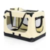 Fudajo Faltbare Transportbox für Hunde, Katzen XL (82x56x58cm), robust, leicht, sicher, Hundebox mit Tragegriff und Decke, Beige